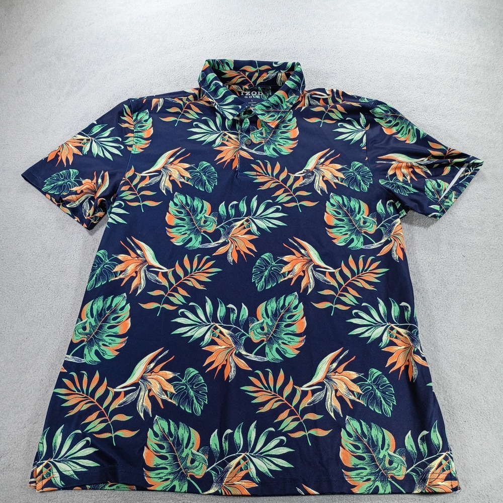 IZOD Mens Golf Polo Navy Tropical Floral Large Short Sleeve Performance